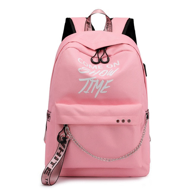 USB Hip Hop Ladies Backpack Off Fashion White Women Bags High Quality Large Capacity Student Bag Casual Travel Backpacks
