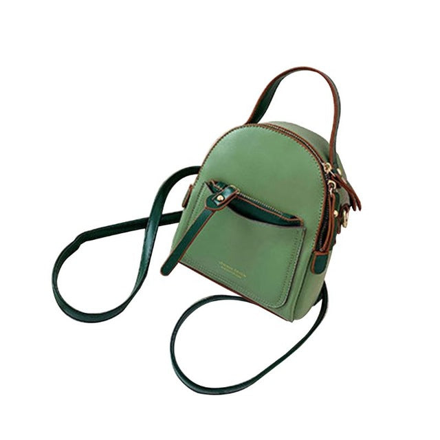 WoMan Mini Backpack Casual Sweet Style PU Leather 2 Zipper Ladies